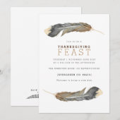 Waterverf Feather Duo Thanksgiving Feest uitnodige Kaart (Voorkant / Achterkant)