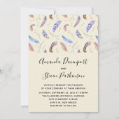 Waterverf Feathers and Leaves Wedding Kaart (Voorkant)