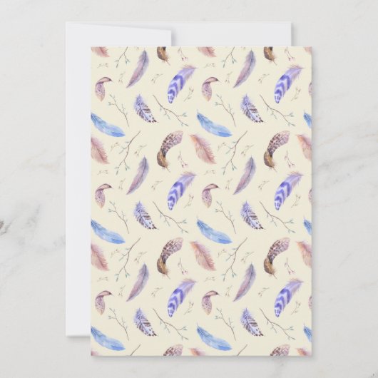 Waterverf Feathers and Leaves Wedding Kaart (Achterkant)