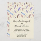 Waterverf Feathers and Leaves Wedding Kaart (Voorkant / Achterkant)