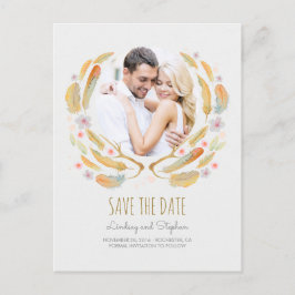 Waterverf Feathers Antlers Foto Sla de datum op Aankondigingskaart