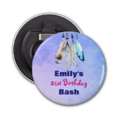 Waterverf Feathers Birthday Bash Favor Button Flesopener (Voorkant)