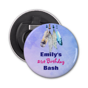 Waterverf Feathers Birthday Bash Favor Button Flesopener