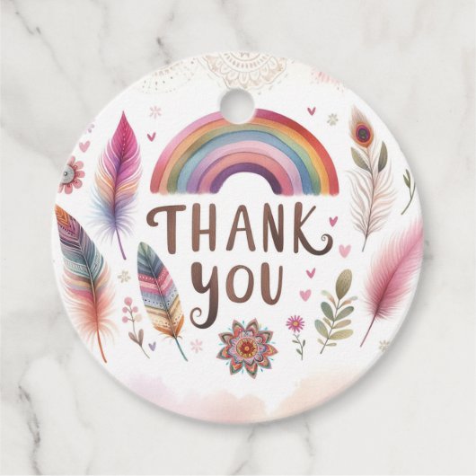 Waterverf Feathers Bohemian Boho Verjaardagsfeest Bedankjes Labels (Voorkant)