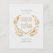 Waterverf Feathers Boho Antlers Save the Date Aankondigingskaart (Voorkant)