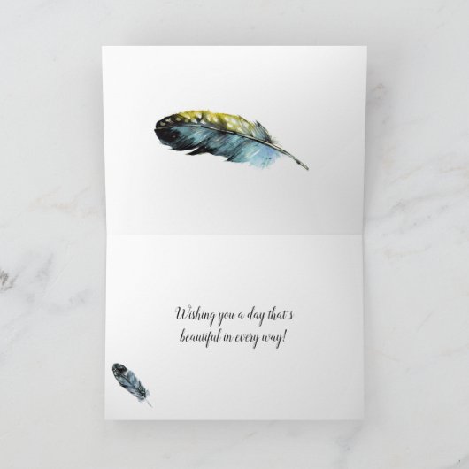 Waterverf Feathers Boho Happy Birthday Kaart (Binnen)