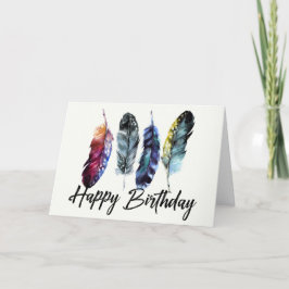 Waterverf Feathers Boho Happy Birthday Kaart
