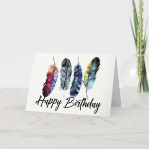 Waterverf Feathers Boho Happy Birthday Kaart