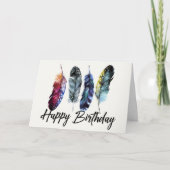 Waterverf Feathers Boho Happy Birthday Kaart (Voorkant)