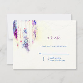 Waterverf Feathers Boho Wedding RSVP Kaartje