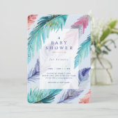 Waterverf Feathers Chic Bohemian Boy Baby shower Kaart (Staand voorkant)