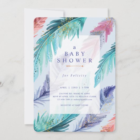 Waterverf Feathers Chic Bohemian Boy Baby shower Kaart (Voorkant)