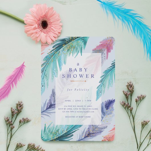 Waterverf Feathers Chic Bohemian Boy Baby shower Kaart
