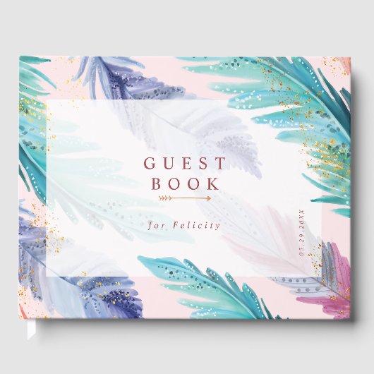 Waterverf Feathers Chic Bohemian Girl Baby shower Gastenboek (Voorkant)