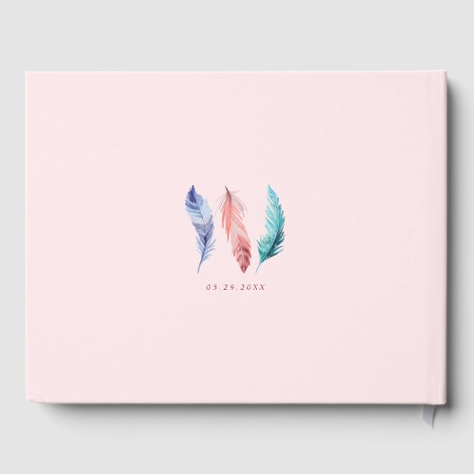 Waterverf Feathers Chic Bohemian Girl Baby shower Gastenboek (Achterkant)