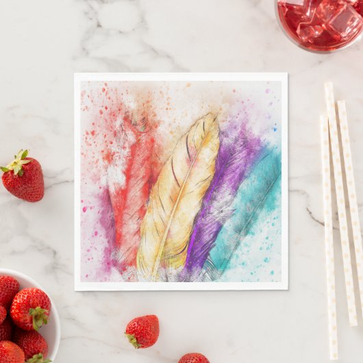 Waterverf Feathers Paper Napkins Servetten (Insitu)