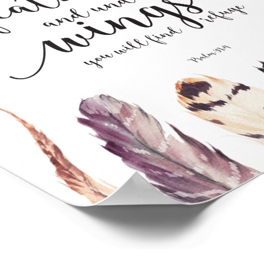 Waterverf Feathers Refuge Bible Verse Typografie Poster (Hoek)