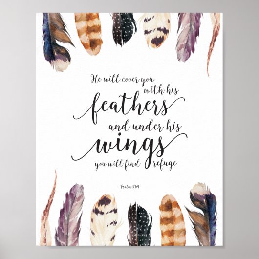 Waterverf Feathers Refuge Bible Verse Typografie Poster (Voorkant)