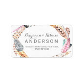 Waterverf Feathers Rustic Bohemian Wedding Etiket (Voorkant)