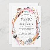 Waterverf Feathers Rustic Bohemian Wedding Invite Kaart (Voorkant / Achterkant)