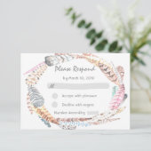 Waterverf Feathers Rustic Bohemian Wedding RSVP (Staand voorkant)