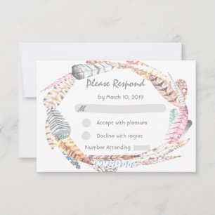 Waterverf Feathers Rustic Bohemian Wedding RSVP