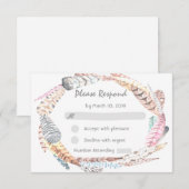 Waterverf Feathers Rustic Bohemian Wedding RSVP Kaartje (Voorkant / Achterkant)