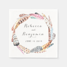 Waterverf Feathers Rustic Bohemian Wedding Servetten