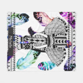 Waterverf Feathers Tribal Pattered Elephant Fleece Deken (Voorkant (Horizontaal))