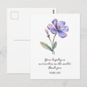 WATERVERF FEBRUARI VIOLETTE GEBOORTEBLOEM DANK U BRIEFKAART (Voorkant / Achterkant)