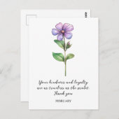 WATERVERF FEBRUARI VIOLETTE GEBOORTEBLOEM DANK U BRIEFKAART (Voorkant / Achterkant)