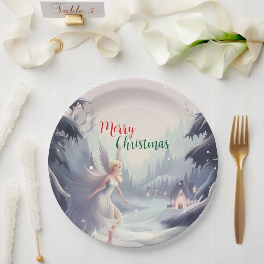 Waterverf fee sneeuwvlok vrolijk kerstboomfeest papieren bordje (Huwelijk)