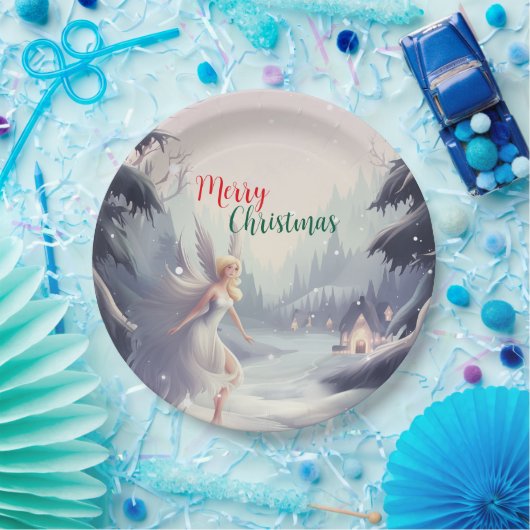 Waterverf fee sneeuwvlok vrolijk kerstboomfeest papieren bordje (Feest)