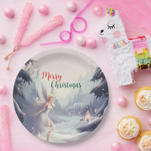Waterverf fee sneeuwvlok vrolijk kerstboomfeest papieren bordje (Feest)