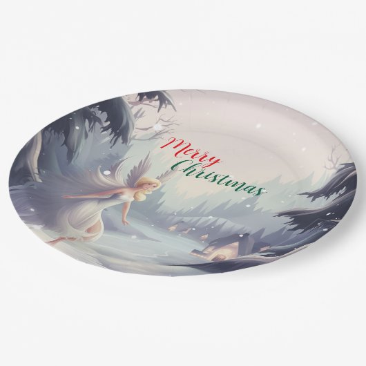Waterverf fee sneeuwvlok vrolijk kerstboomfeest papieren bordje (Gekanteld)