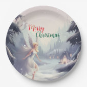 Waterverf fee sneeuwvlok vrolijk kerstboomfeest papieren bordje (Voorkant)