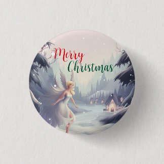 Waterverf fee sneeuwvlok vrolijk kerstboomfeest ronde button 3,2 cm