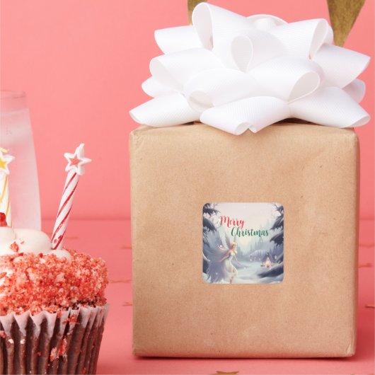 Waterverf fee sneeuwvlok vrolijk kerstboomfeest vierkante sticker (Feest)