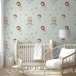 Waterverf Feeën Bloemen Groen Sprookjes Nursery Behang