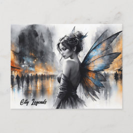 Waterverf feeënmeisje Twilight Magical Night City Briefkaart