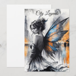 Waterverf feeënmeisje Twilight Magical Night City Kaart