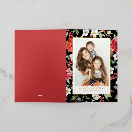 Waterverf feestdag Florals zwarte kerst Folie Feestdagenkaart (Buiten Laag)