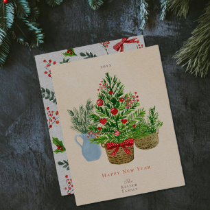 Waterverf feestdag Plant kerstkaart