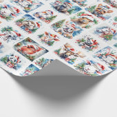 Waterverf Feestdieren Kerst Cadeaupapier (Hoek)