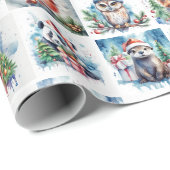 Waterverf Feestdieren Kerst Cadeaupapier (Rol Hoek)