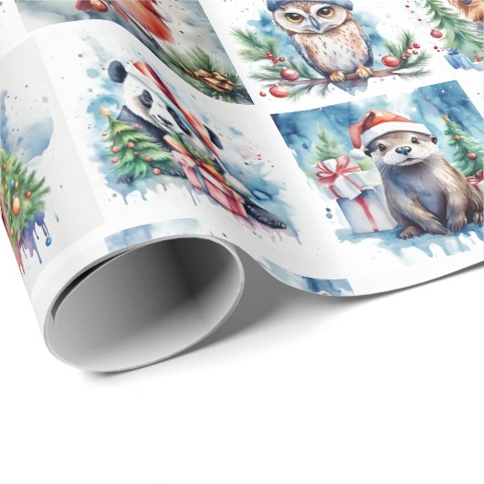 Waterverf Feestdieren Kerst Cadeaupapier (Rol Hoek)