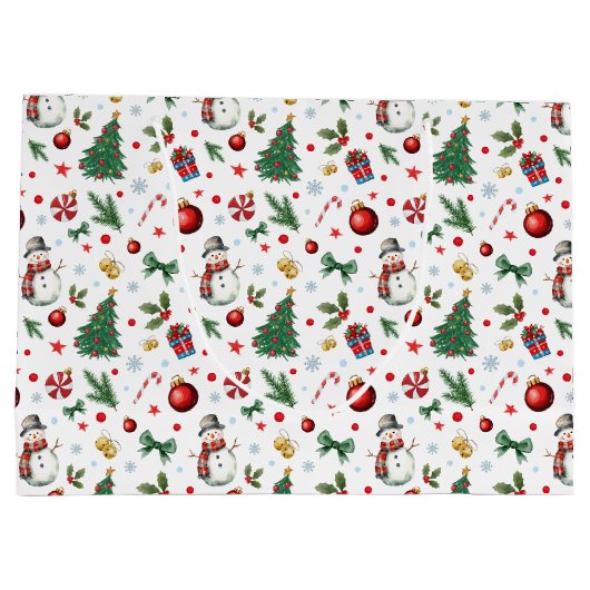 Waterverf Feestelijk & Kleurrijk Kerstpatroon Groot Cadeauzakje (Achterkant)