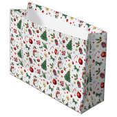 Waterverf Feestelijk & Kleurrijk Kerstpatroon Groot Cadeauzakje (Voorkant Gekanteld)