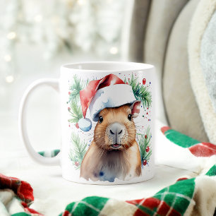 Waterverf feestelijke Capybara kerst Mok