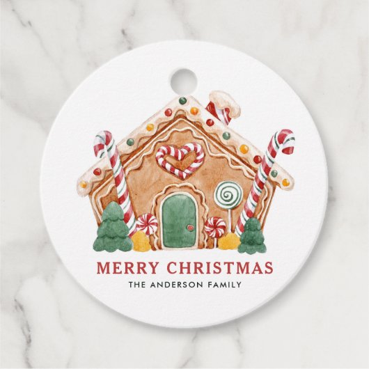 Waterverf Feestelijke Gingerbread House Christmas Bedankjes Labels (Voorkant)